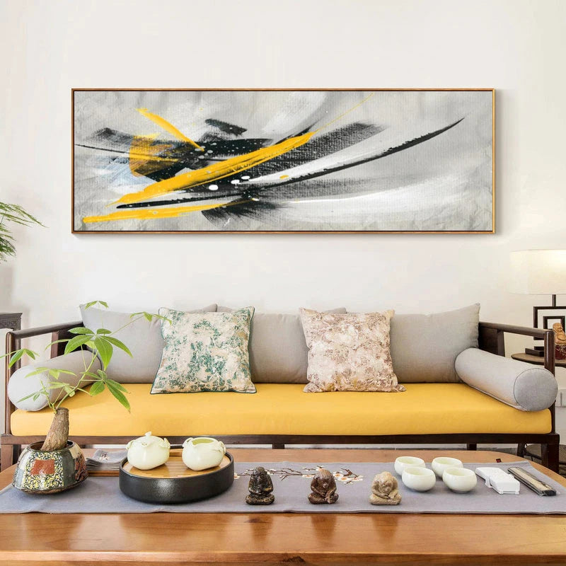 minimal black and yellow abstract oil canvas print