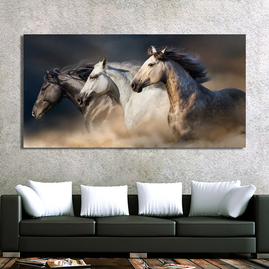 three running horses dynamic animal canvas wall art