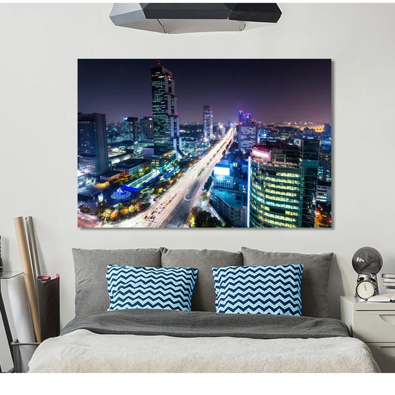 hong kong city skyline at night canvas wall art