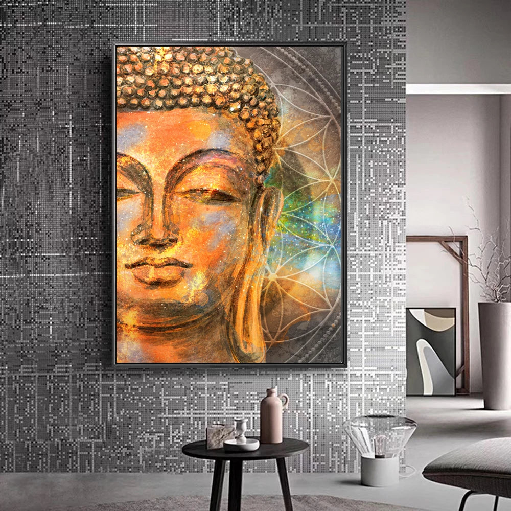 graffiti-style Buddha head contemporary canvas wall art