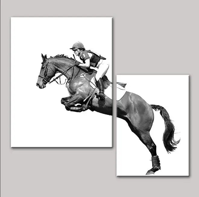 Two-Panel Knight & Black Horse Canvas Print