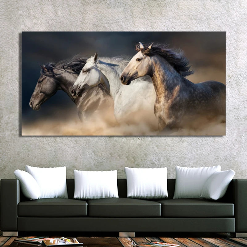 three running horses dynamic animal canvas wall art