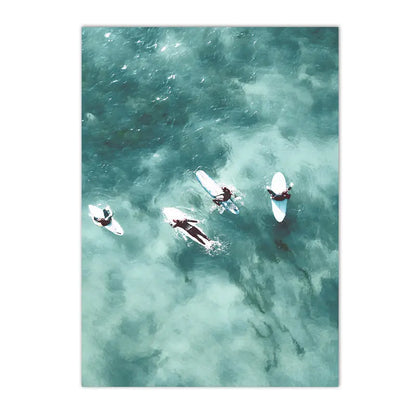 yellow travel car with surfboard by California ocean beach canvas wall art