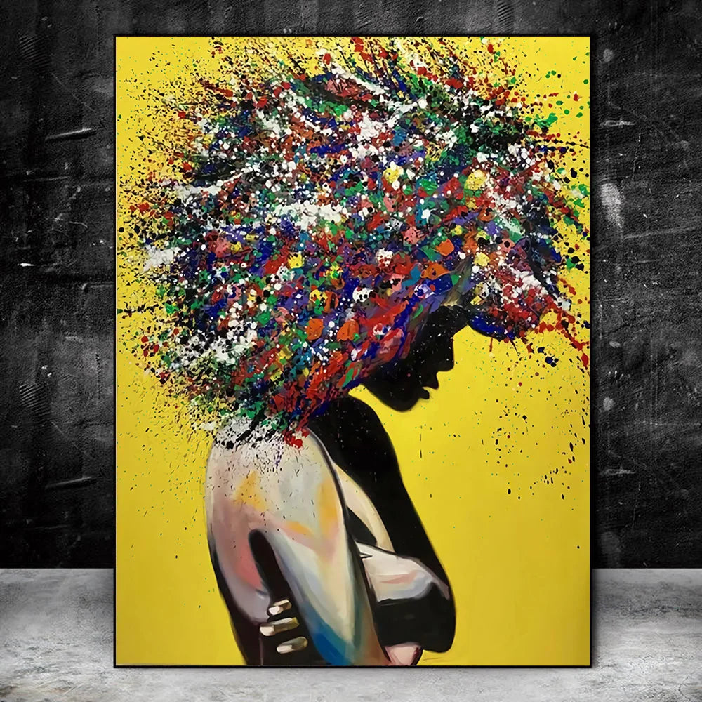 abstract graffiti street art portrait of an african girl on canvas