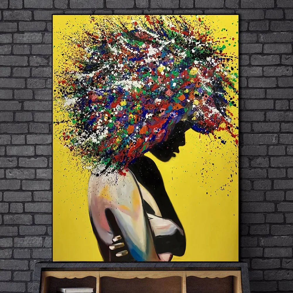 abstract graffiti street art portrait of an african girl on canvas
