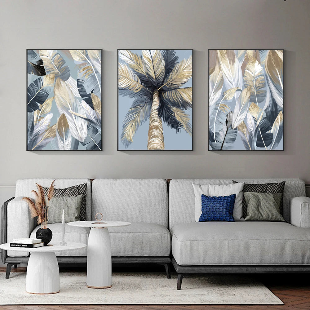 Gold Tropical Palm Leaves Canvas