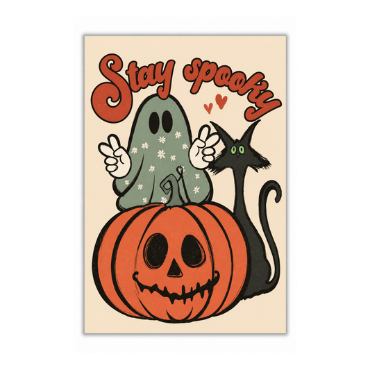 Stay Spooky Pumpkin Black Cat Canvas Print