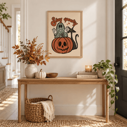 Stay Spooky Pumpkin Black Cat Canvas Print