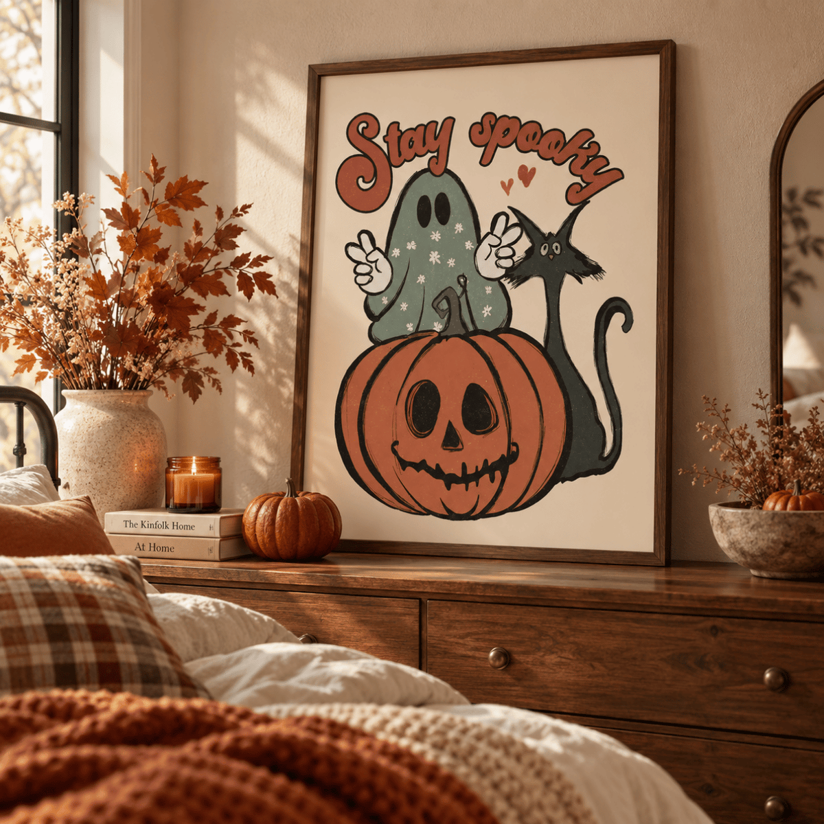Stay Spooky Pumpkin Black Cat Canvas Print