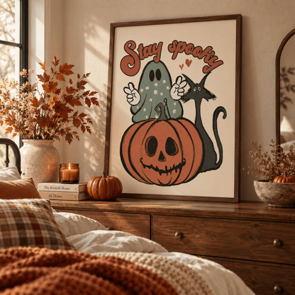 Stay Spooky Pumpkin Black Cat Canvas Print