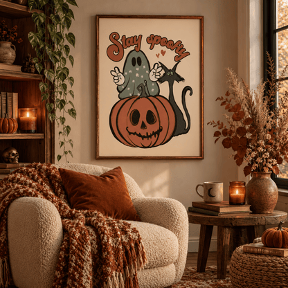 Stay Spooky Pumpkin Black Cat Canvas Print