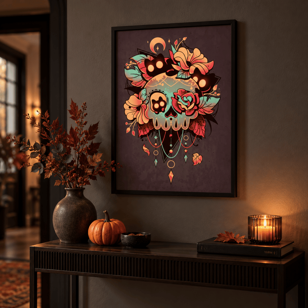 Midnight Bloom Skull Canvas Print