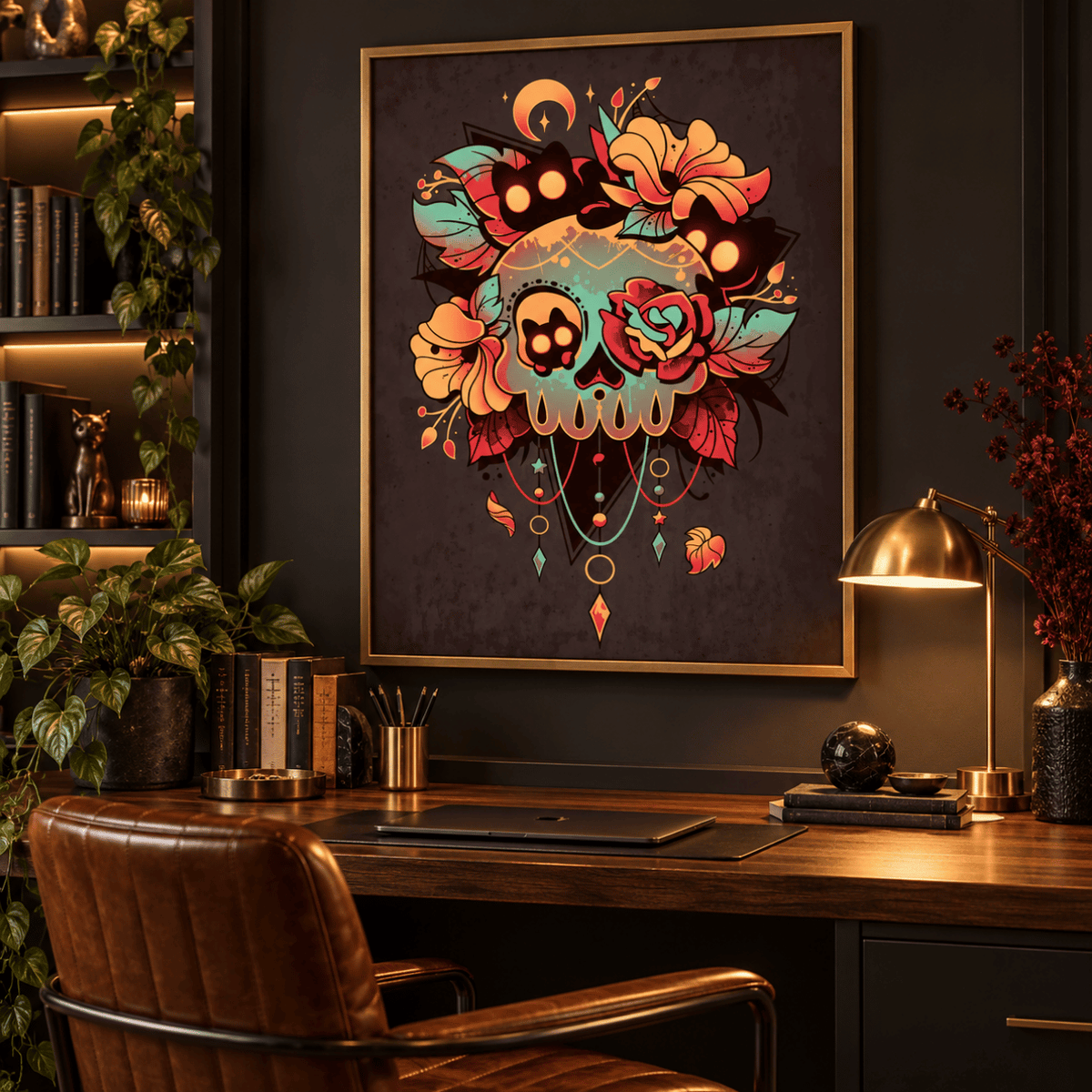 Midnight Bloom Skull Canvas Print