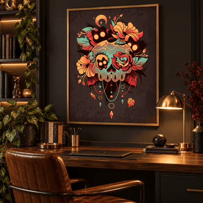 Midnight Bloom Skull Canvas Print