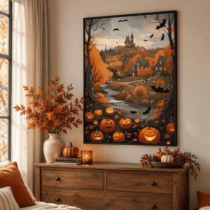 Pumpkin Hollow Halloween Village Canvas Print