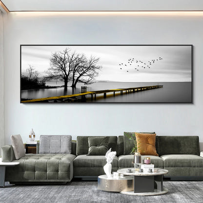 Seaside Golden Wooden Bridge Canvas