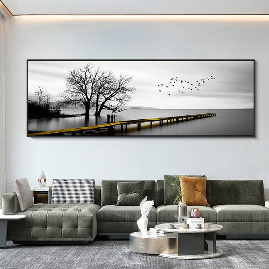 Seaside Golden Wooden Bridge Canvas