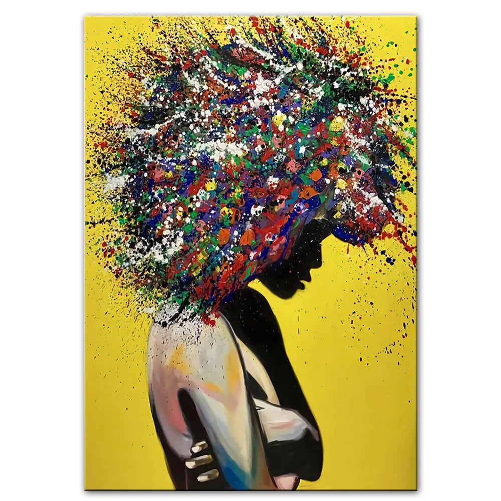 abstract graffiti street art portrait of an african girl on canvas