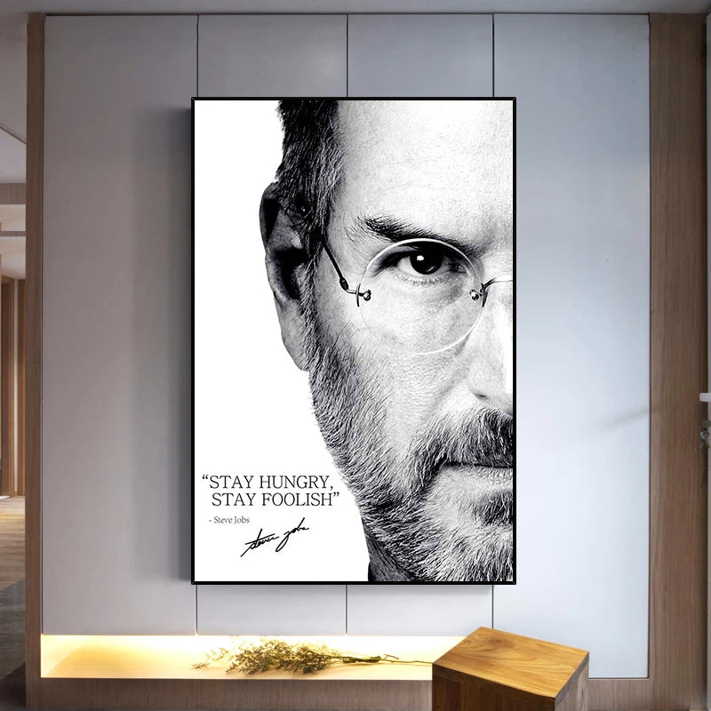 classic portrait canvas of Steve Jobs in modern minimalist style