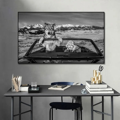black and white wild wolves dramatic canvas wall art