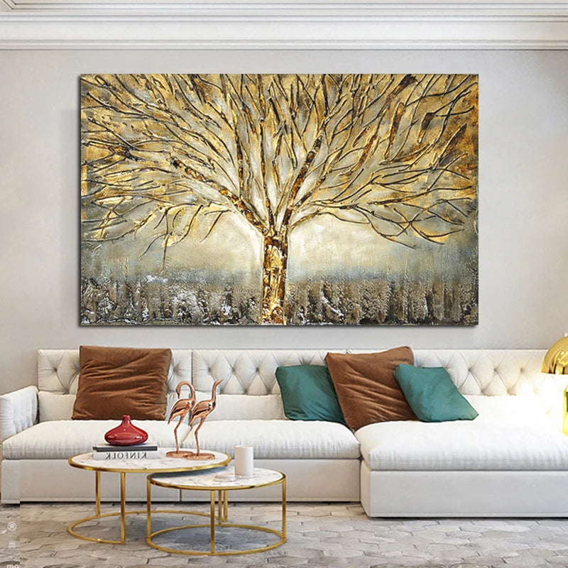 golden tree of life symbolic oil painting canvas