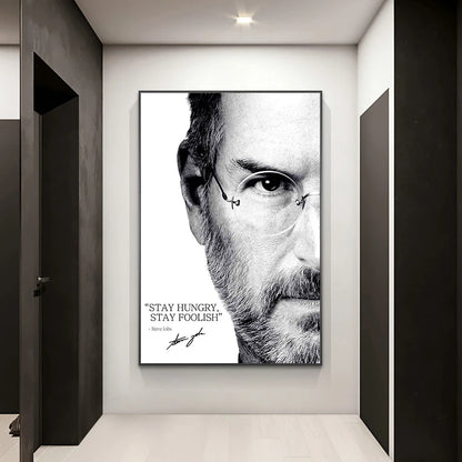 classic portrait canvas of Steve Jobs in modern minimalist style
