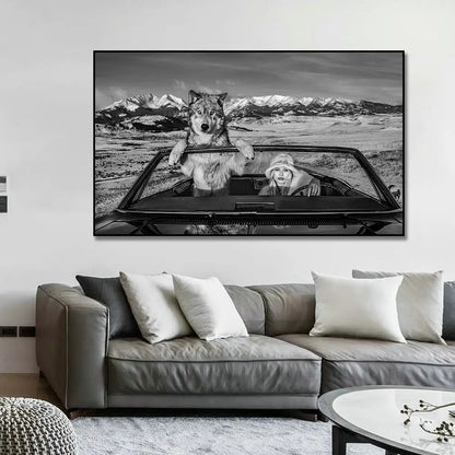 black and white wild wolves dramatic canvas wall art