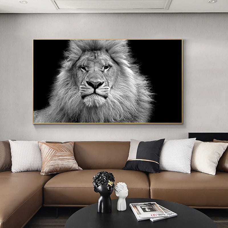 Black and White Lions Canvas Print