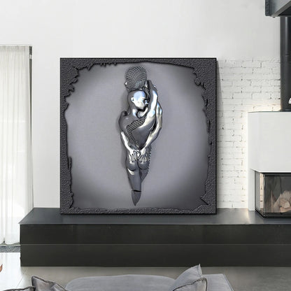 Modern 3D metal lovers sculpture motif canvas wall art