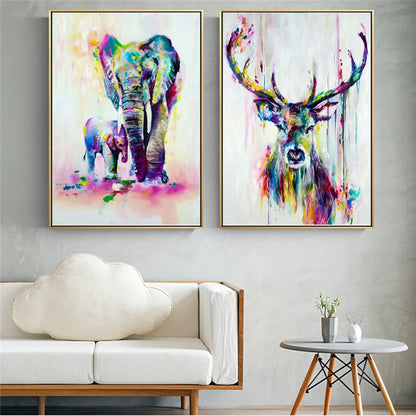 Watercolor Elephant & Deer Canvas Print