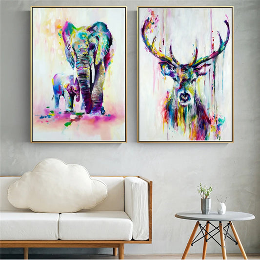 Watercolor Elephant & Deer Canvas Print