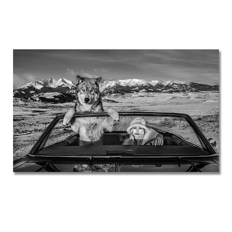 black and white wild wolves dramatic canvas wall art