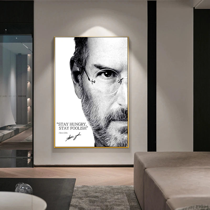 classic portrait canvas of Steve Jobs in modern minimalist style