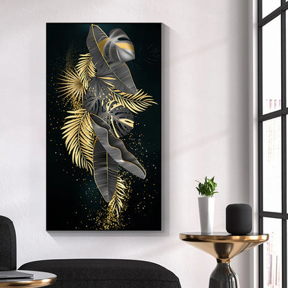 abstract flowering tree with golden leaves oil canvas wall art