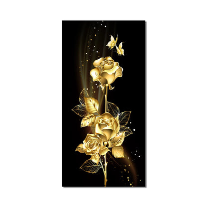 abstract flowering tree with golden leaves oil canvas wall art