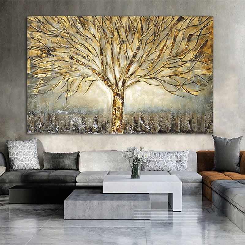 golden tree of life symbolic oil painting canvas