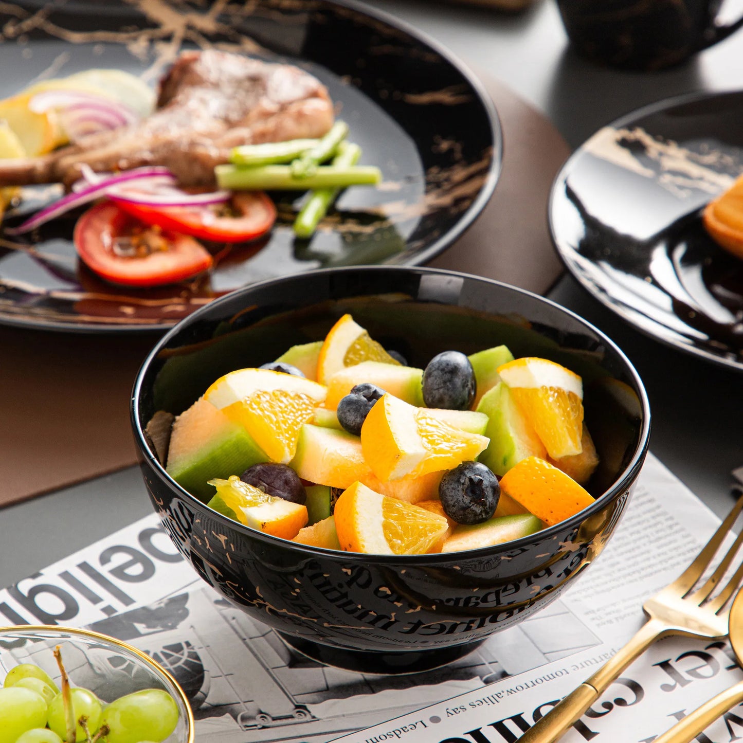 LOVECASA Black & Gold Porcelain Dinnerware Set