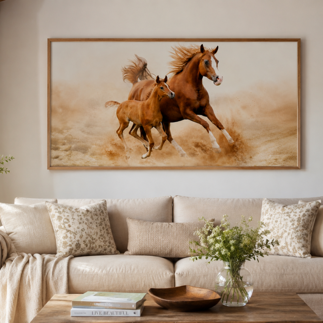Mare and Foal Galloping Panoramic Canvas Print