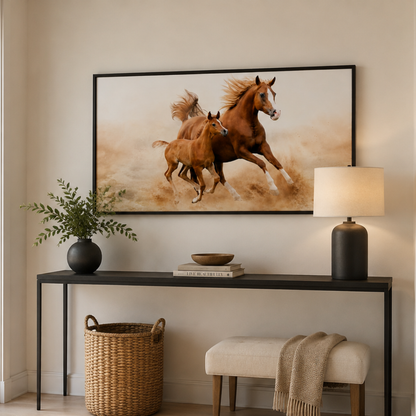 Mare and Foal Galloping Panoramic Canvas Print
