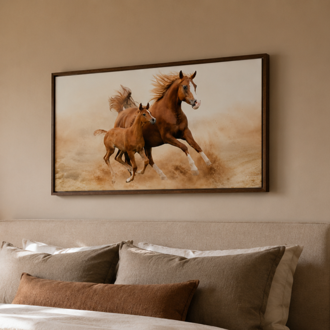 Mare and Foal Galloping Panoramic Canvas Print