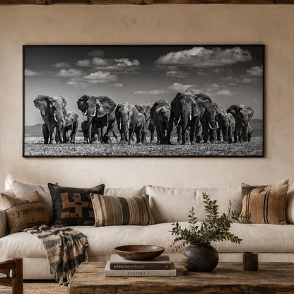 March of Giants Elephant Panoramic Canvas Print