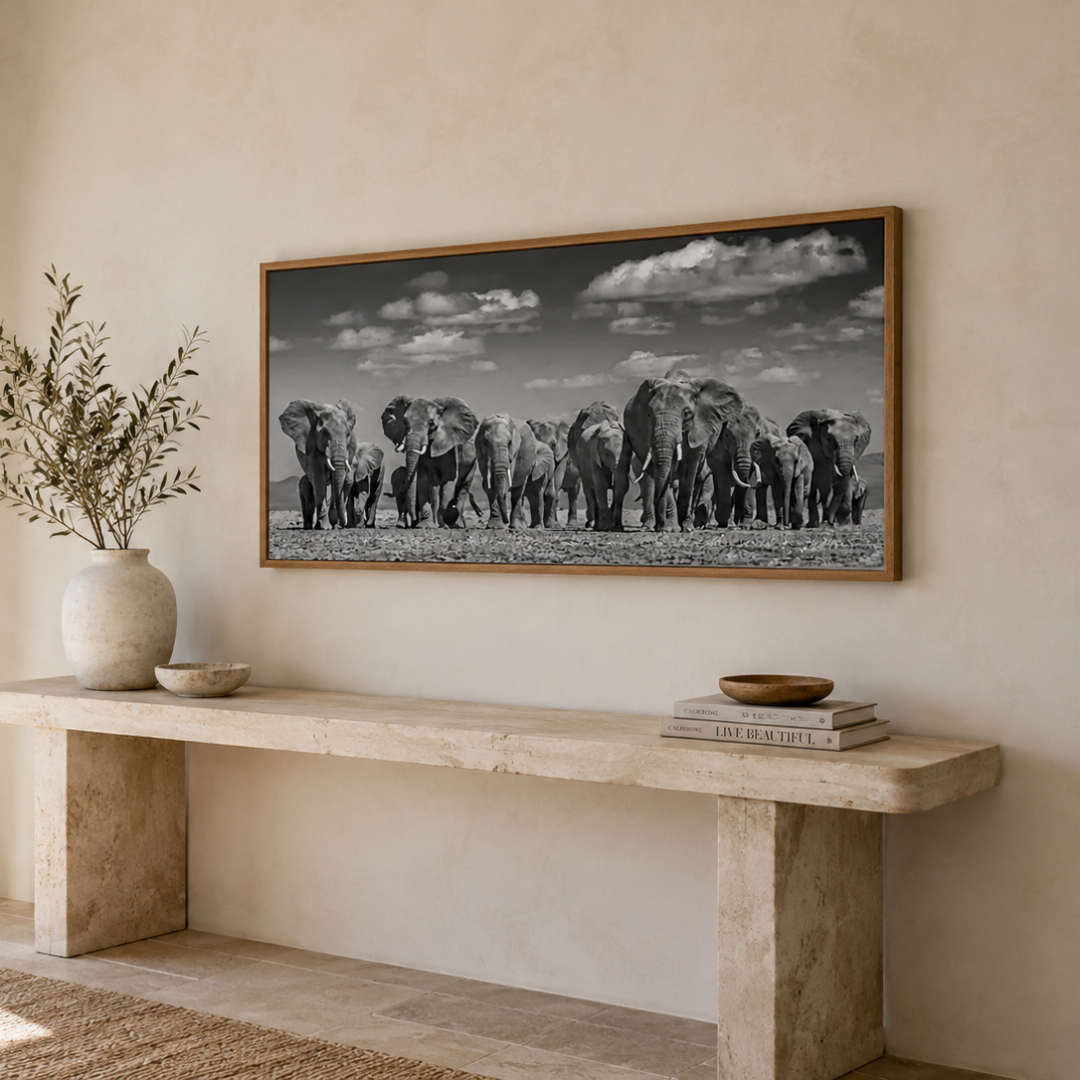March of Giants Elephant Panoramic Canvas Print