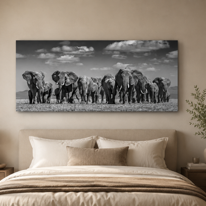 March of Giants Elephant Panoramic Canvas Print