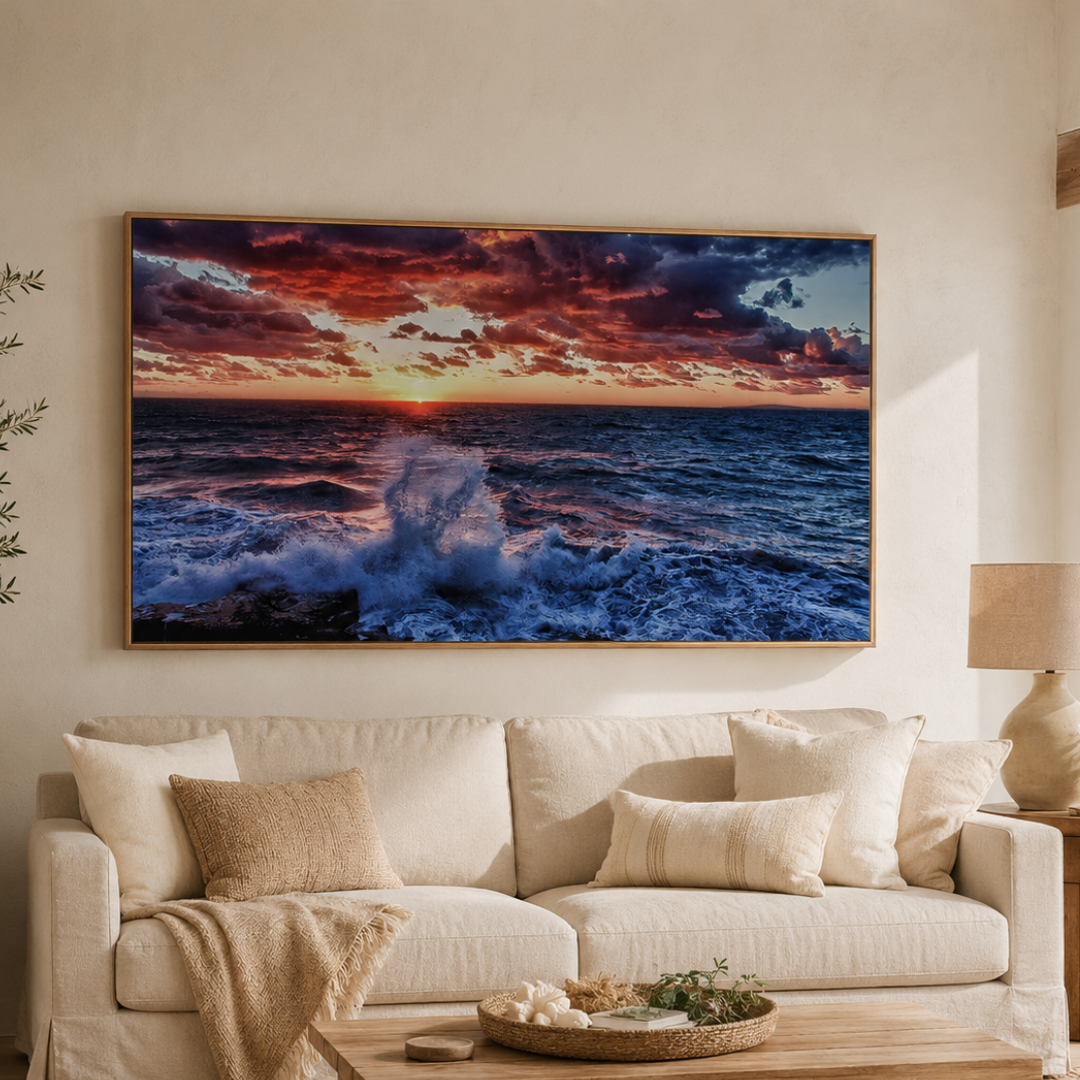 Burning Horizon Ocean Sunset Panoramic Canvas Print