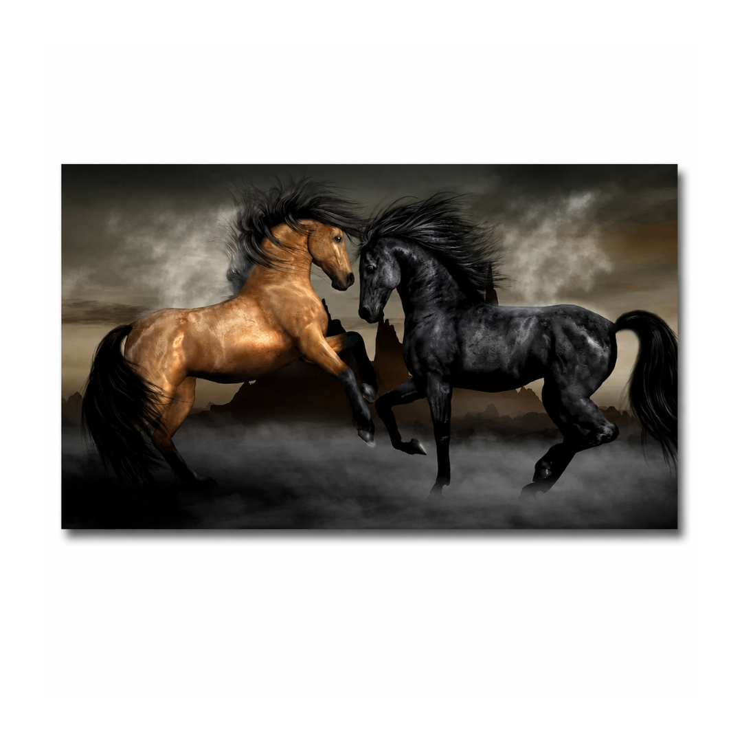 Wild Stallions Storm Panoramic Canvas Print