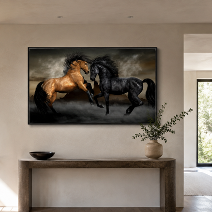 Wild Stallions Storm Panoramic Canvas Print