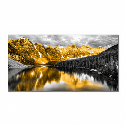 Golden Mountains & Black Lake Landscape Canvas Print
