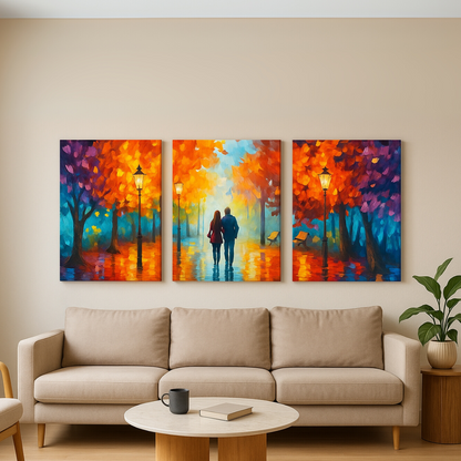 Romantic Autumn Lovers Cityscape Print - Set Of 3