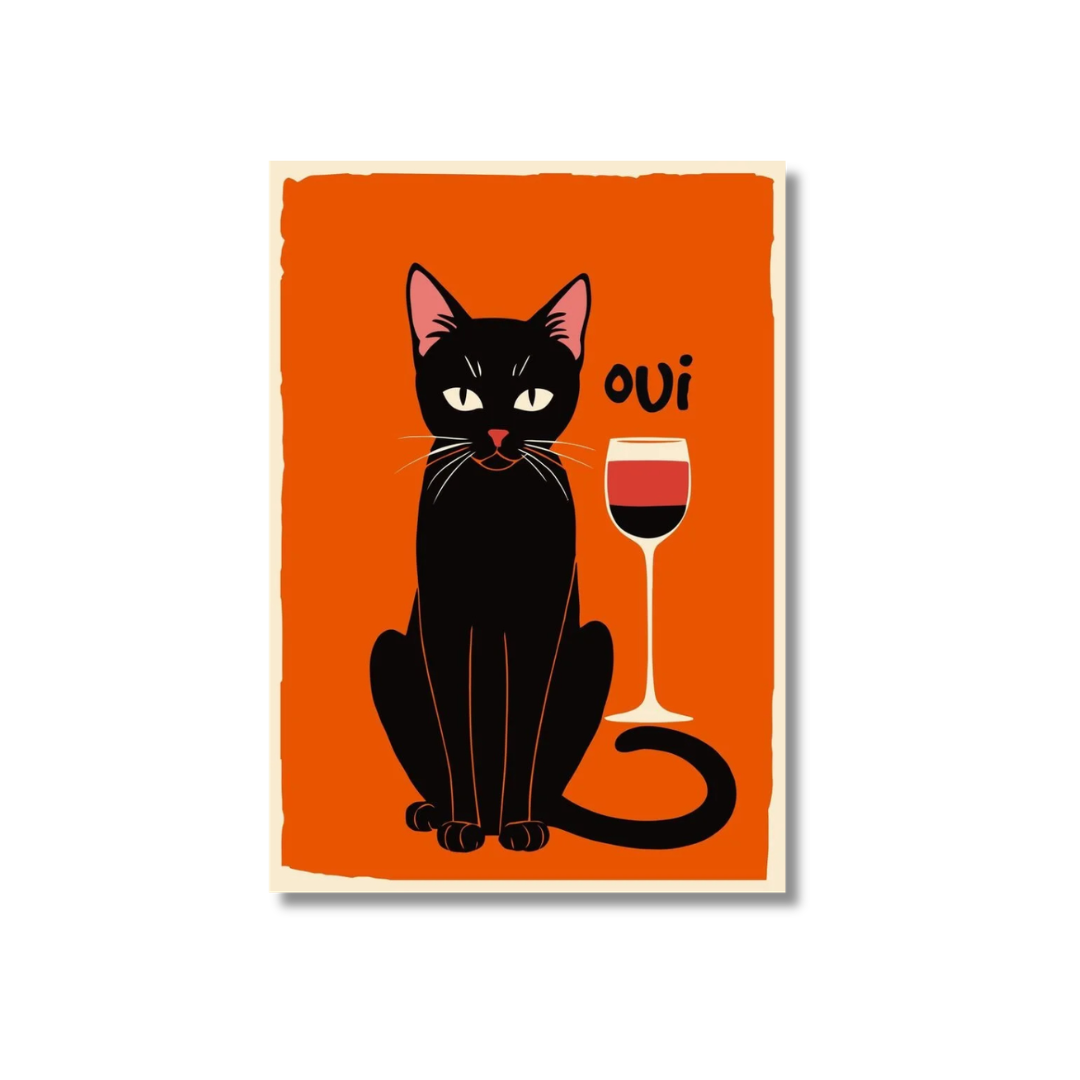 French Oui Black Cat Wine Canvas Print
