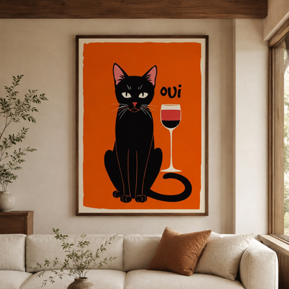French Oui Black Cat Wine Canvas Print